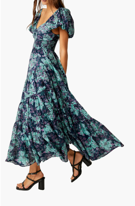 Short Sleeve Sundrenched Dress, emerald combo