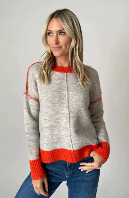 Bridget Colorblock Crewneck Heather Grey/Orange