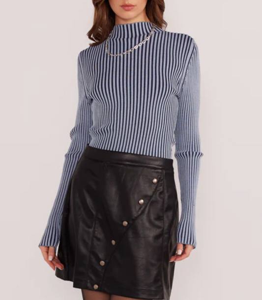 Diana Contrast Knit Top Blue Stripe