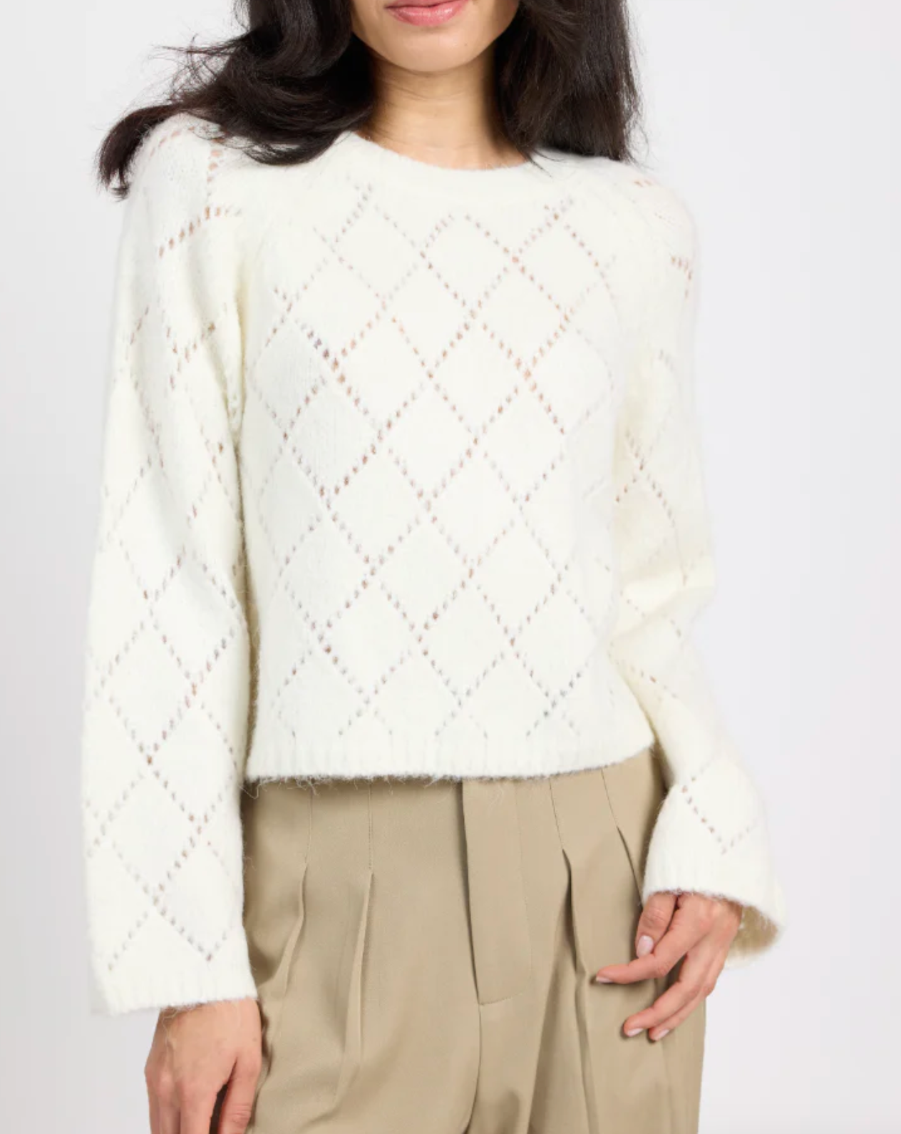 Selena Diamond Pointelle Sweater Ivory