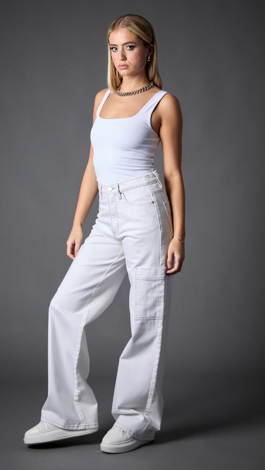 Flex Back Cargo Wide Leg, White