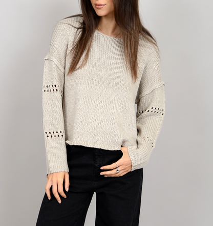 Arlo Long Sleeve Boat Neck Pullover- Sand Stone
