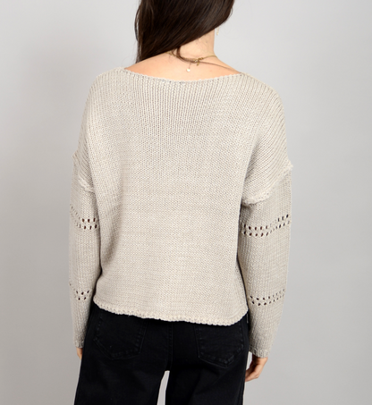 Arlo Long Sleeve Boat Neck Pullover- Sand Stone