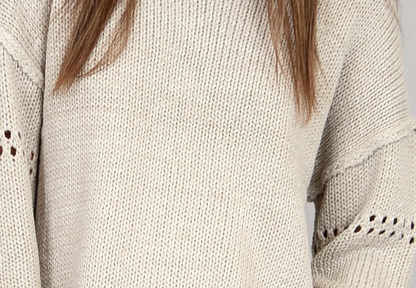 Arlo Long Sleeve Boat Neck Pullover- Sand Stone