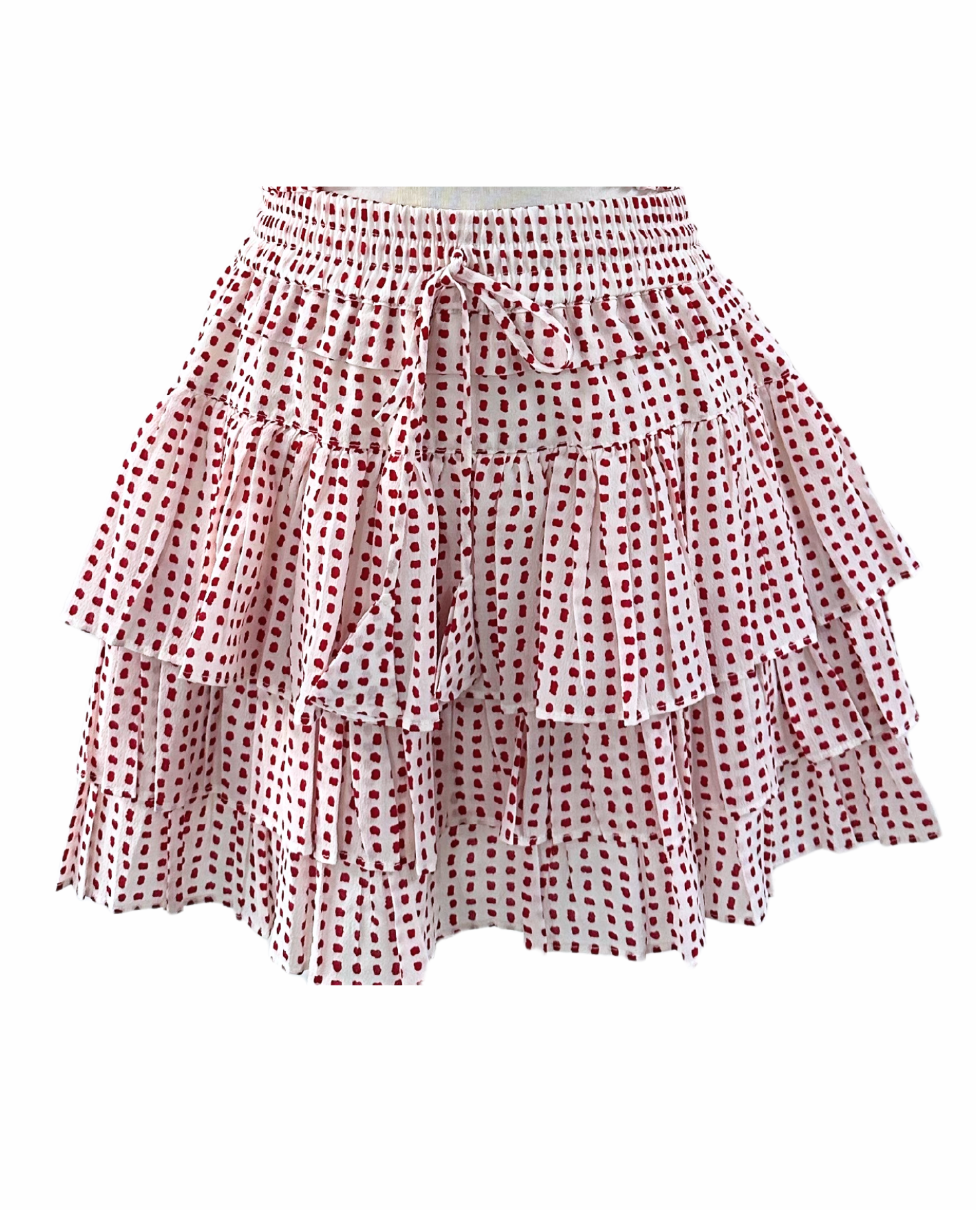 Kimmy Polka Dot Ruffle Skort - White/Red