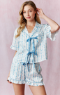 Bow W/ Flower Satin PJ Shorts Set