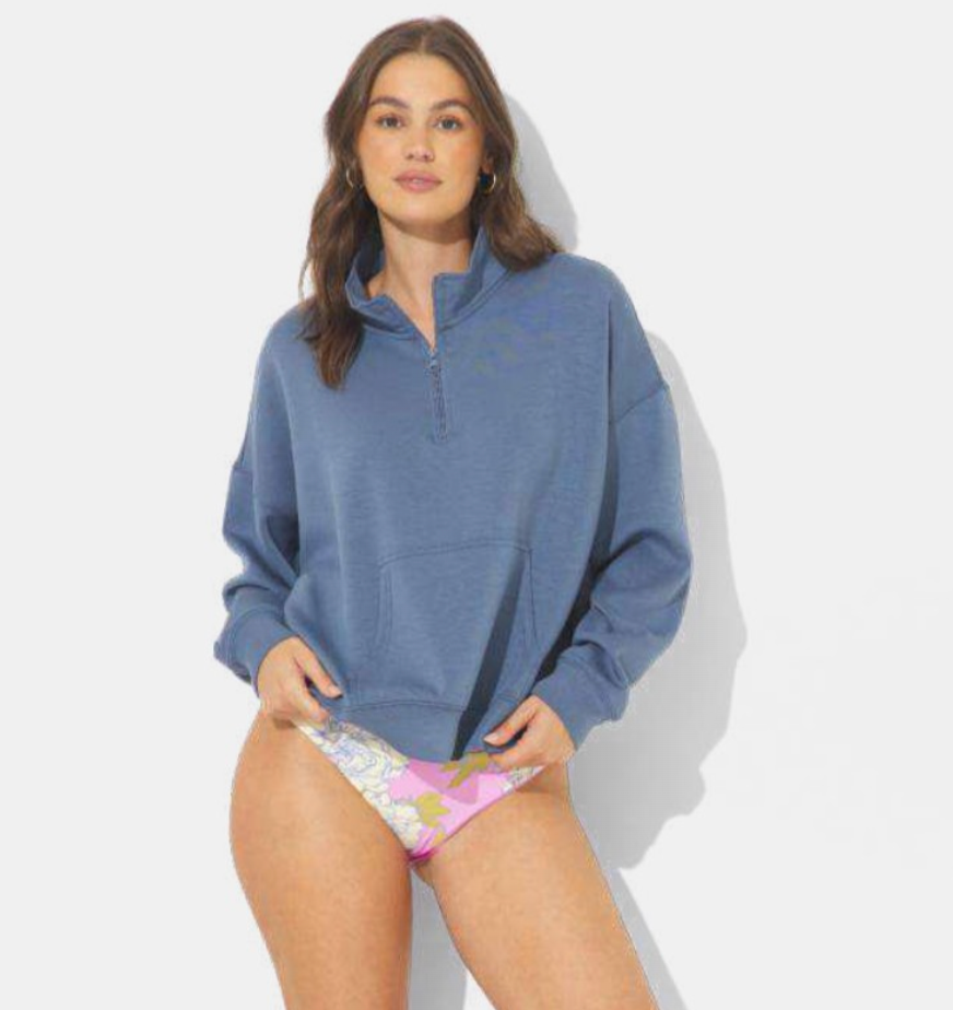 Blue Jean Cloud Fleece Quarter Zip & Pant Set