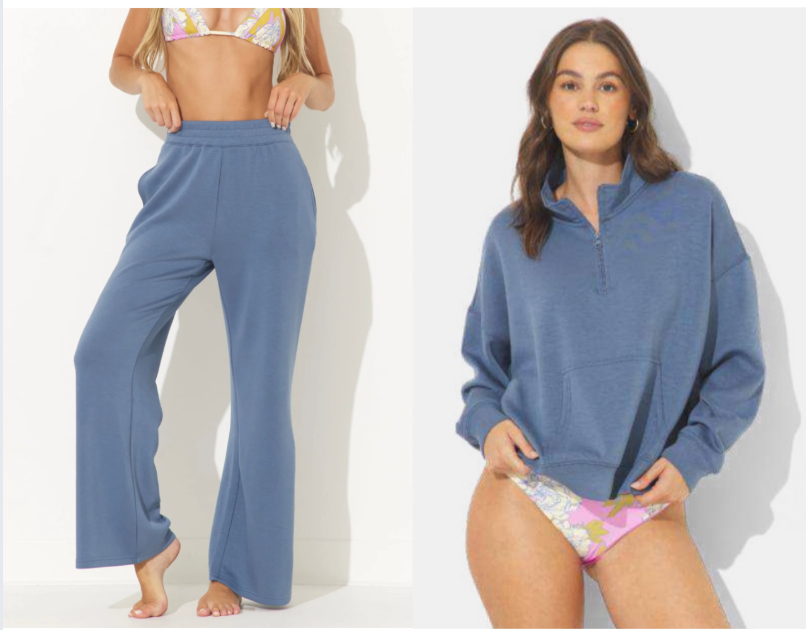 Blue Jean Cloud Fleece Quarter Zip & Pant Set