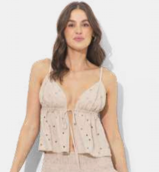 Sandy Beach Floral Eyelet Tie Front Tank & Pant Set