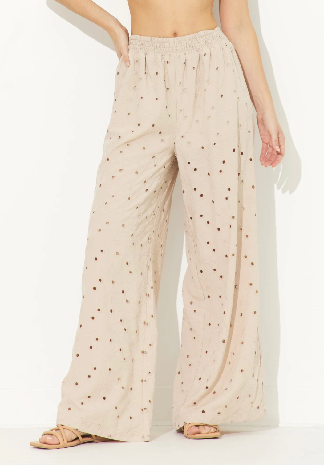 Sandy Beach Floral Eyelet Tie Front Tank & Pant Set