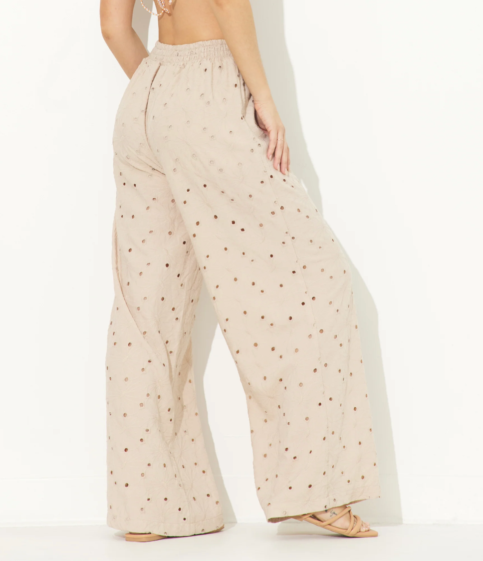 Sandy Beach Floral Eyelet Tie Front Tank & Pant Set