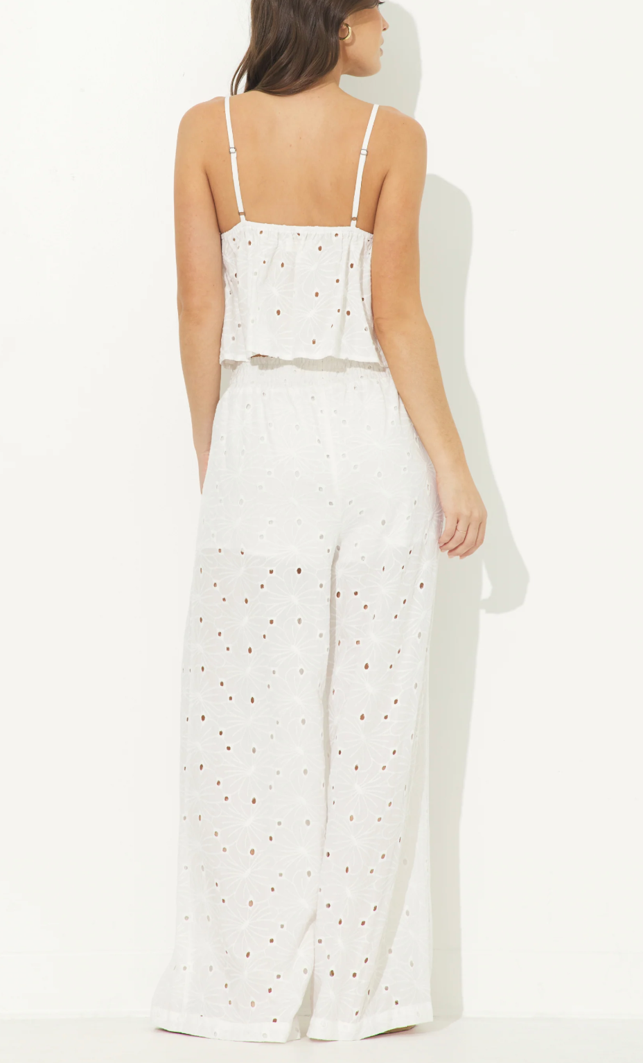 Sandy Beach Floral Eyelet Tie Front Tank & Pant Set
