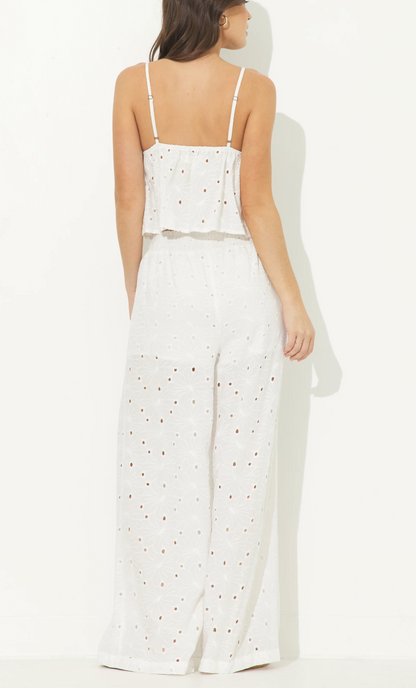 Sandy Beach Floral Eyelet Tie Front Tank & Pant Set