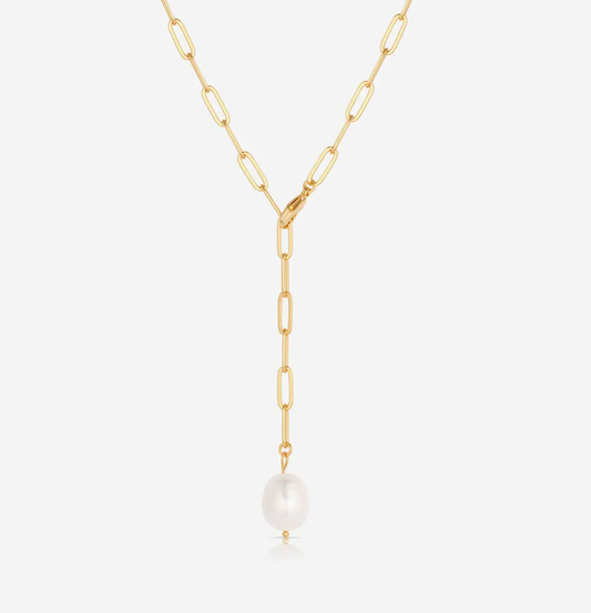 Lea Pearl Lariat Necklace - Gold