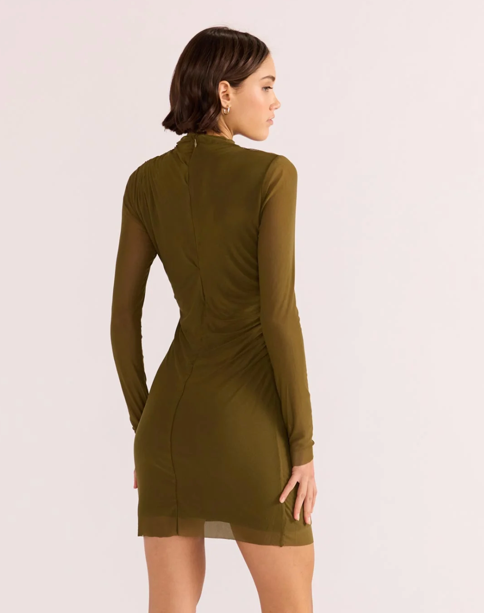 Elodie Mesh Mini Dress - Olive Kahki