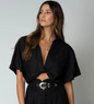 Front Knot Linen Shirt ,Black
