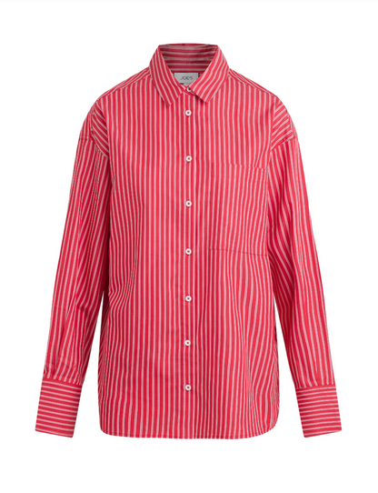 The Boyfriend Button Down - Cherry/White Stripe