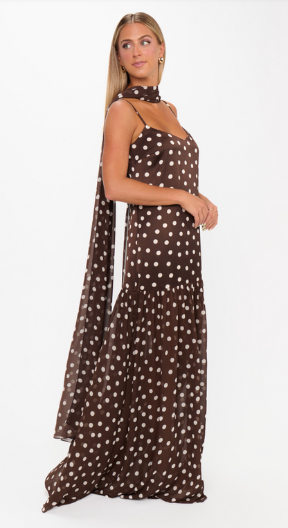 Dalia Maxi Dress, Chocolate Polka