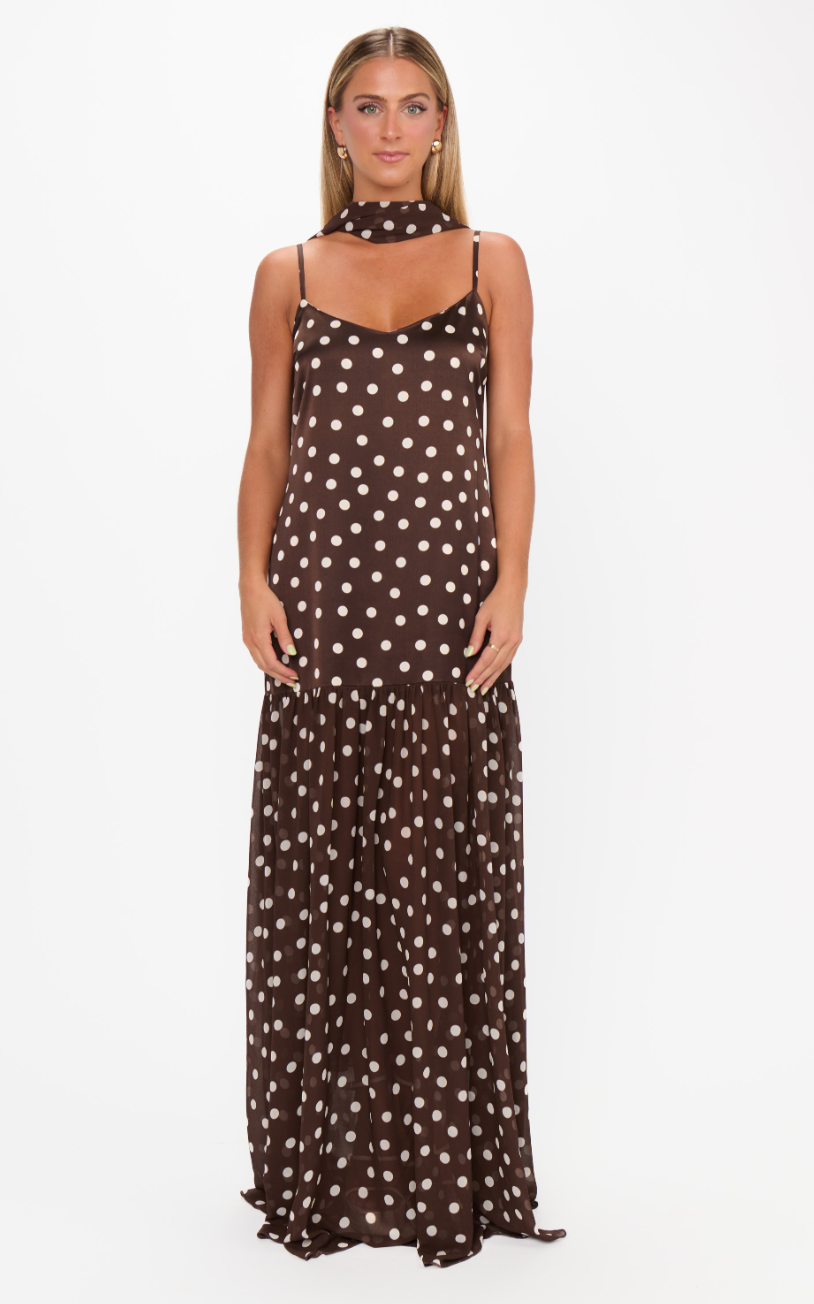 Dalia Maxi Dress, Chocolate Polka