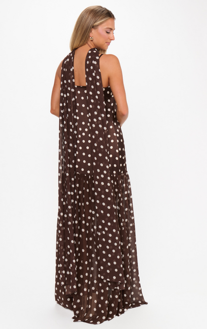 Dalia Maxi Dress, Chocolate Polka