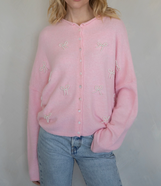 Piper Cardigan - Pink Pearl Ribbons