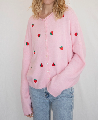 Piper Cardigan - Pink w/ Strawberries