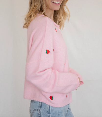 Piper Cardigan - Pink w/ Strawberries