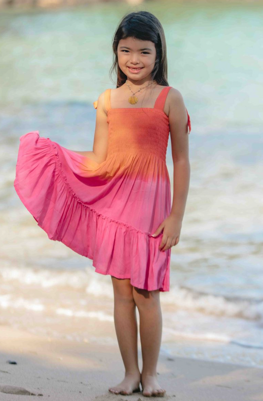 Kid's Kiki Dress, Coral Berry Ombre