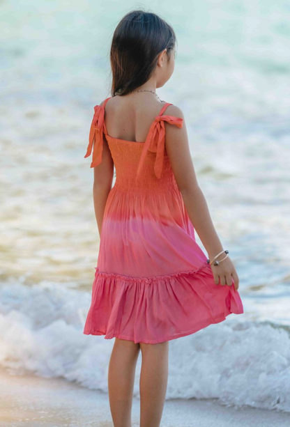 Kid's Kiki Dress, Coral Berry Ombre