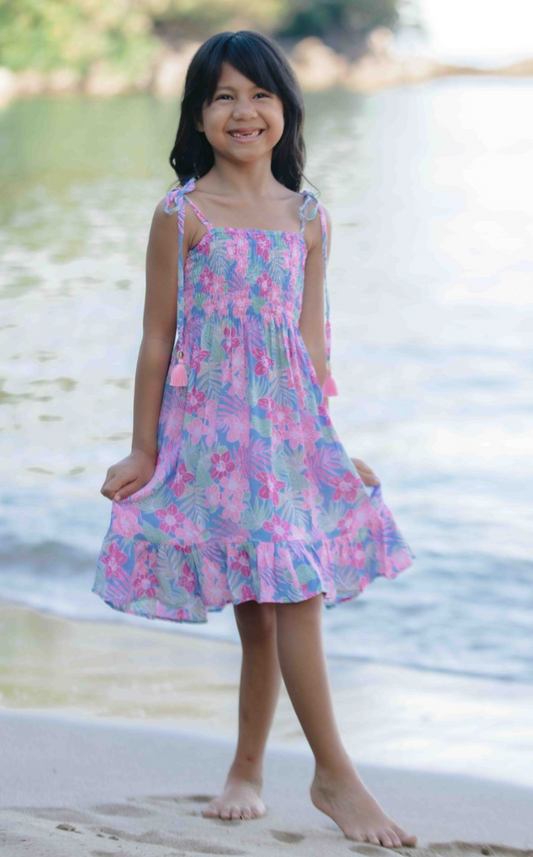 Kid's Surfs Up Dress, Tropics Cornflower