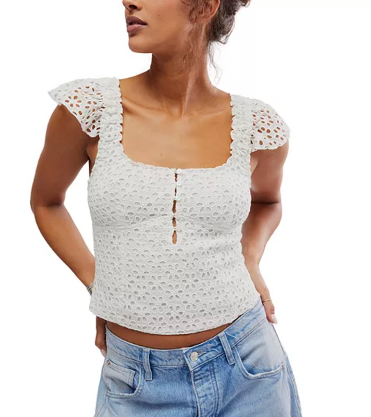 Alma Eyelet Tank, White