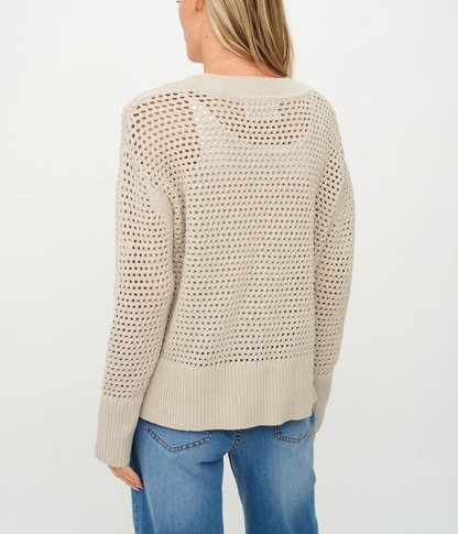 Cameron Crochet V-Neck Sweater, Bone