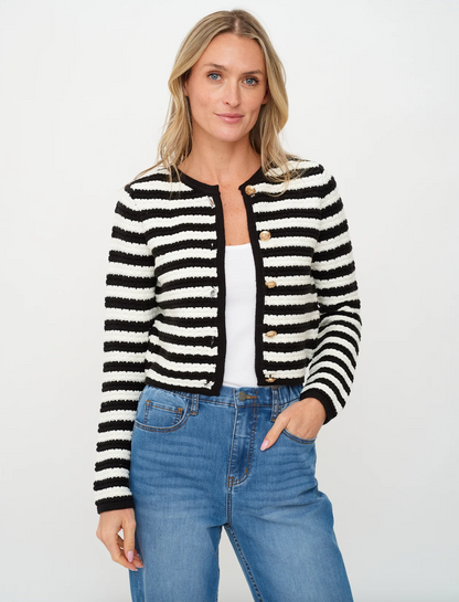 Hannah Striped Cardigan, Black/White