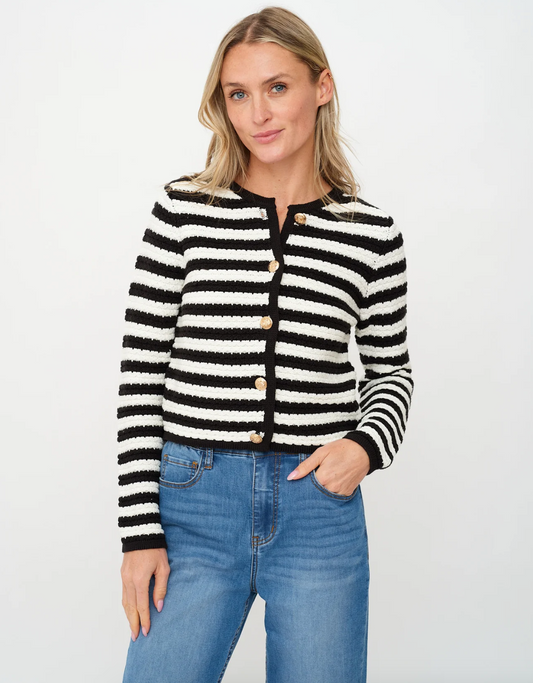 Hannah Striped Cardigan, Black/White