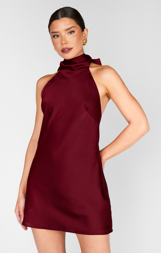 Lisa Mini Dress, Cranberry Luxe Satin