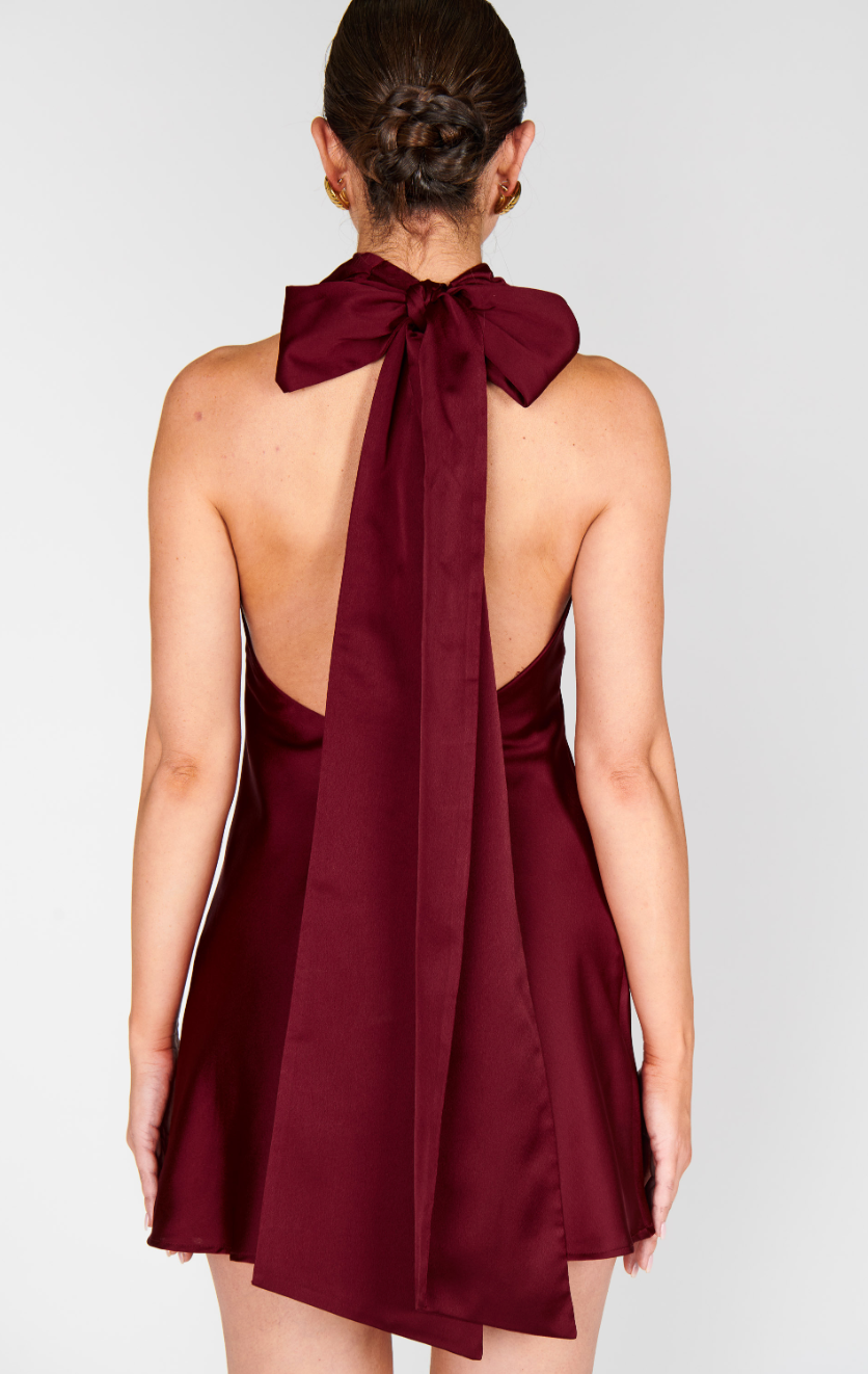 Lisa Mini Dress, Cranberry Luxe Satin