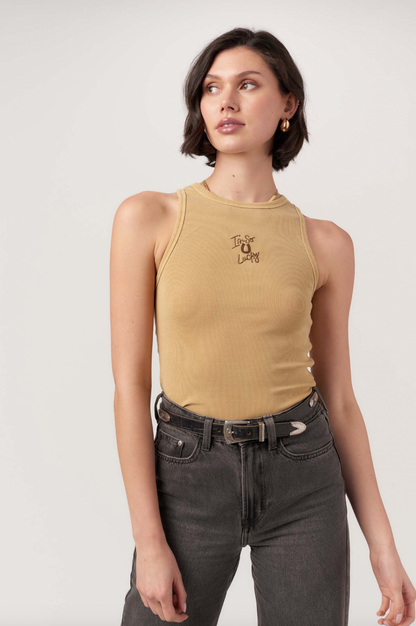 I'm So Lucky Embroidered Tank, iced coffee