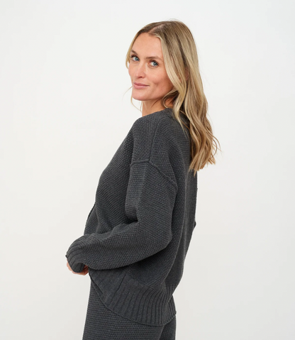 Molly Waffle Cardigan Sweater - Cement