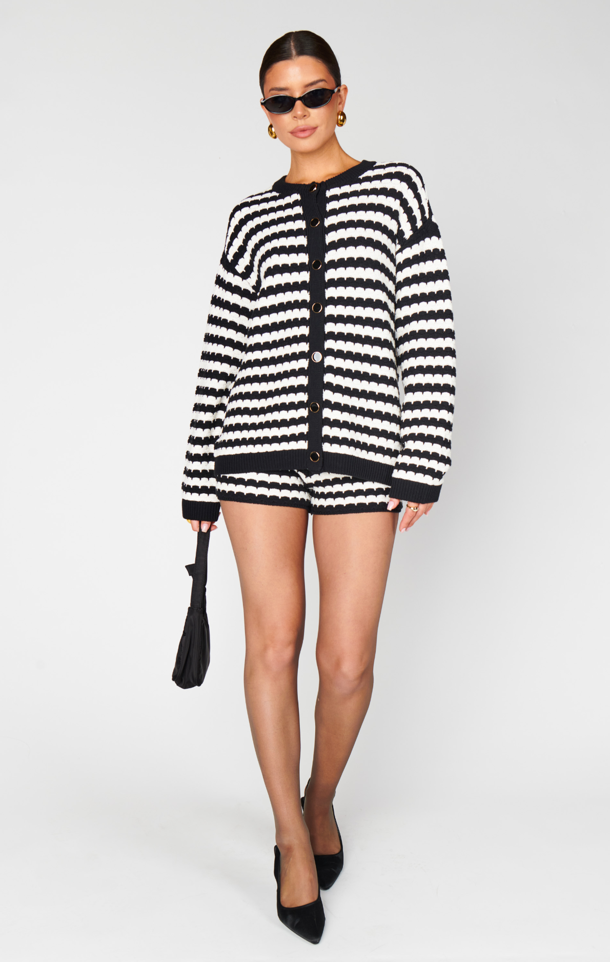 Inez Knit Cardigan Black/White