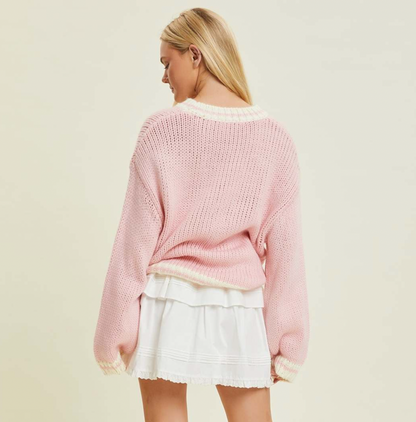 Pink Embroidered Pickleball Sweater