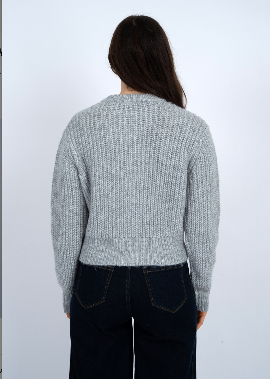Letrice Crewneck Cardigan, Silver Grey