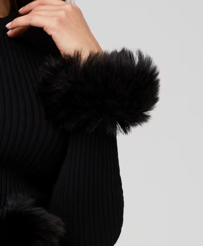 Sasha Top, Black Knit Faux Fur