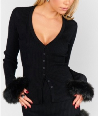 Sasha Top, Black Knit Faux Fur