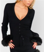 Sasha Top, Black Knit Faux Fur