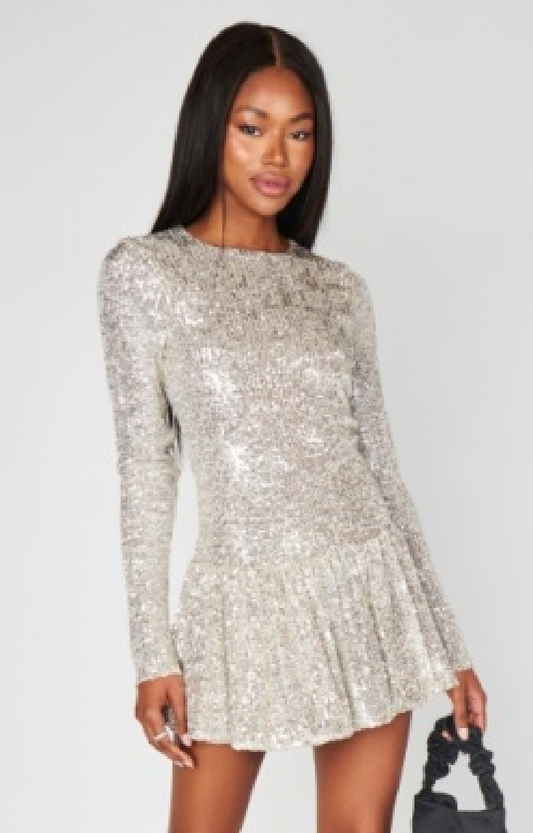 Zelda Mini Dress, Platinum Sequins