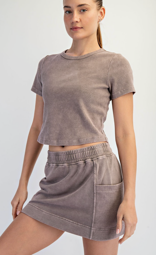 Mineral Washed Cotton Rib Cropped Tee