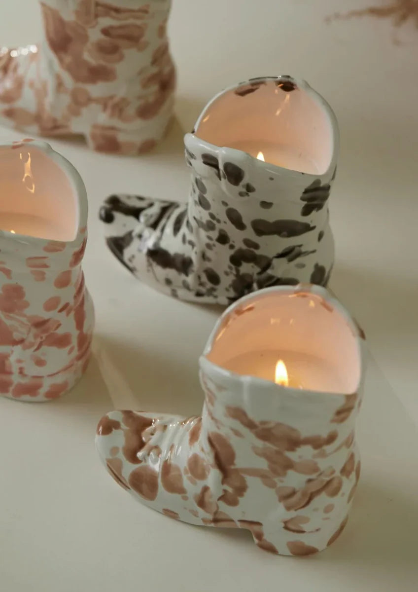 Ceramic Cowboy Boot Candle, black splatter