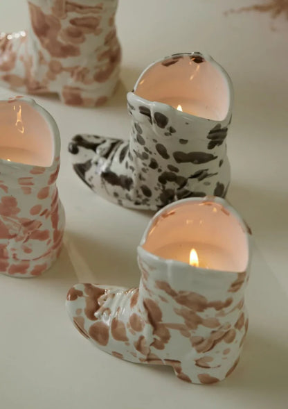 Ceramic Cowboy Boot Candle, black splatter