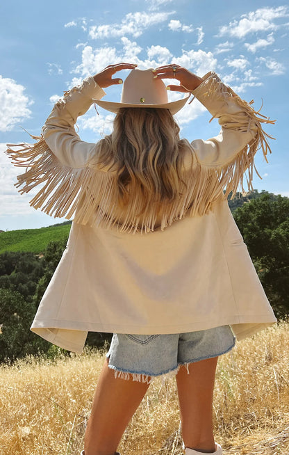 Sierra Fringe Jacket Cream Faux Suede