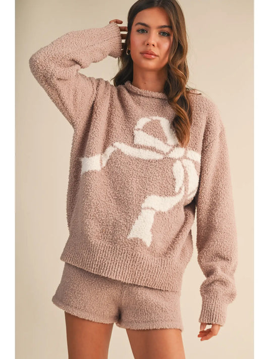 Ribbon Knit Lounge Set - Taupe/Ivory